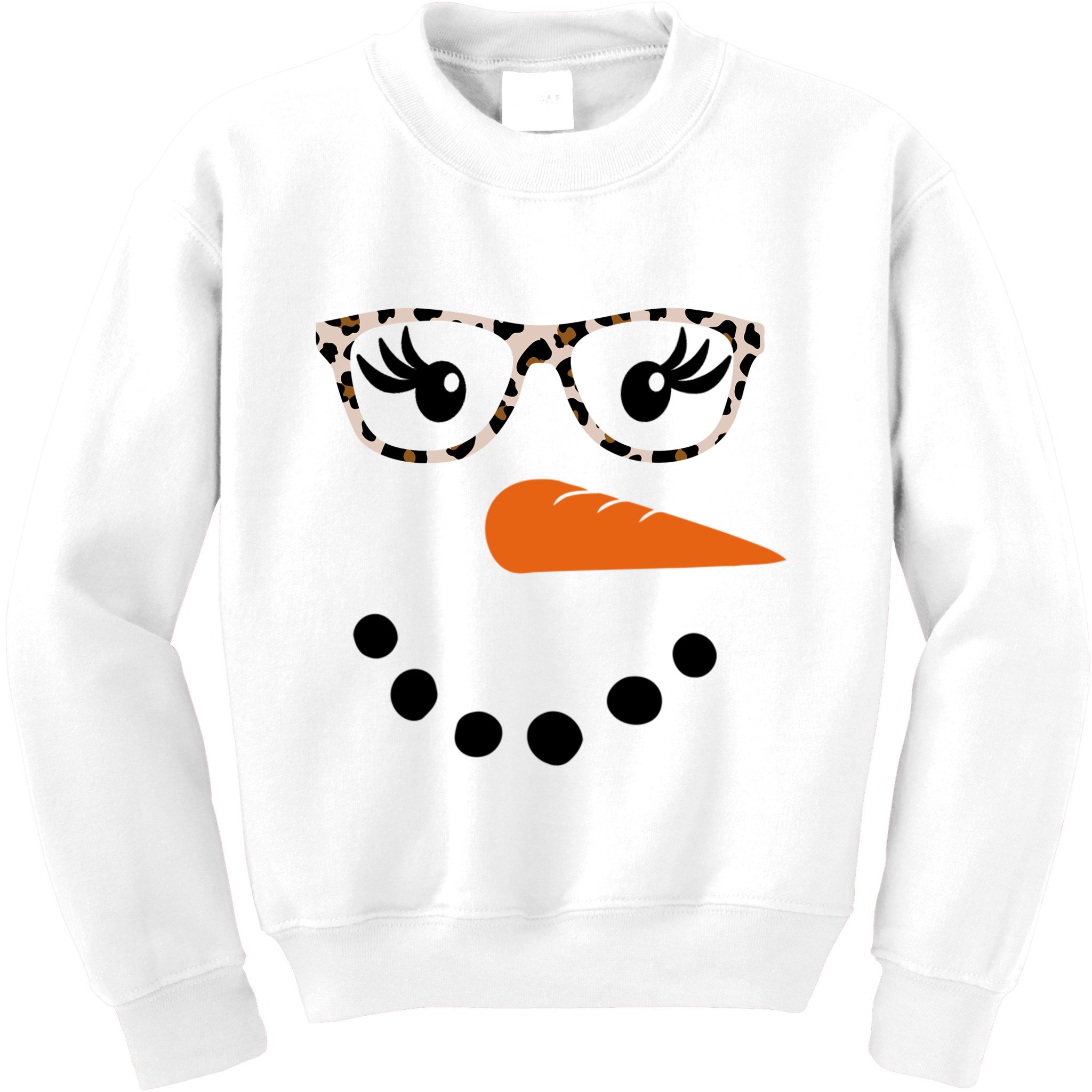 Cute Snowman Leopard Face Lady Kids Sweatshirt