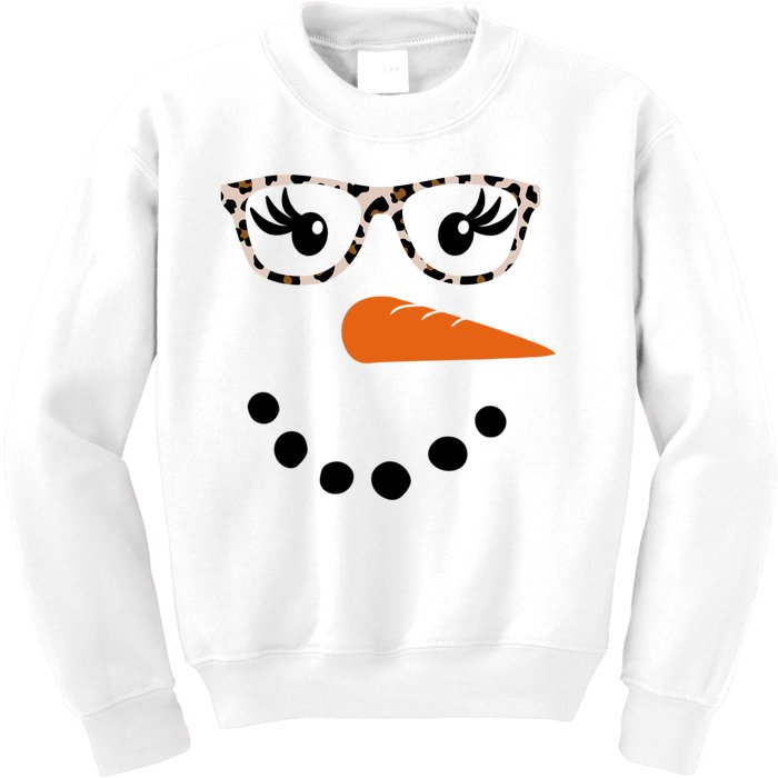 Cute Snowman Leopard Face Lady Kids Sweatshirt