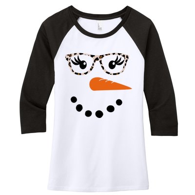 Cute Snowman Leopard Face Lady Women's Tri-Blend 3/4-Sleeve Raglan Shirt