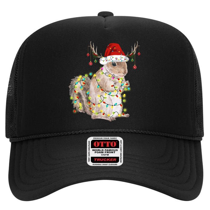 Christmas Squirrel Lights High Crown Mesh Back Trucker Hat