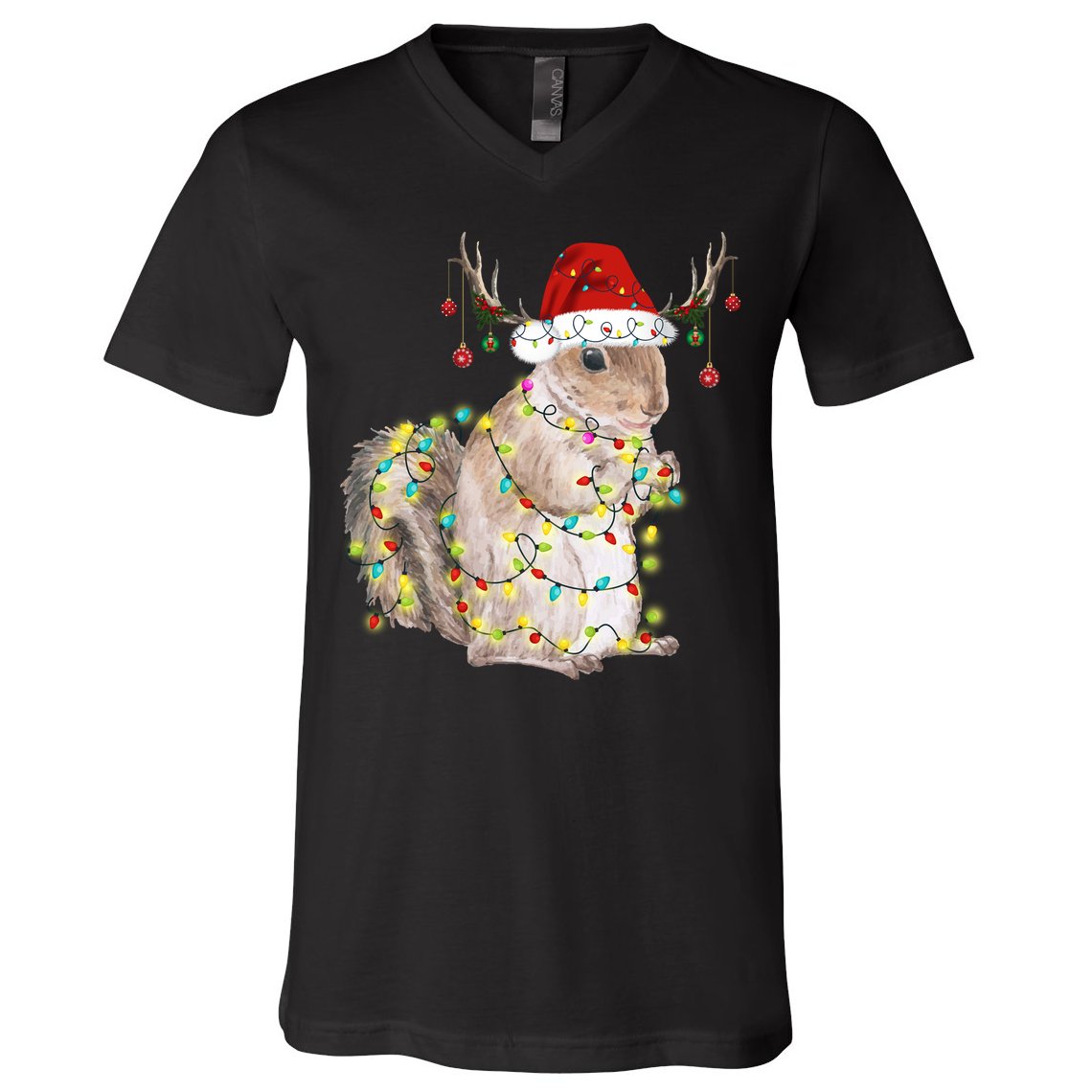 Christmas Squirrel Lights V-Neck T-Shirt