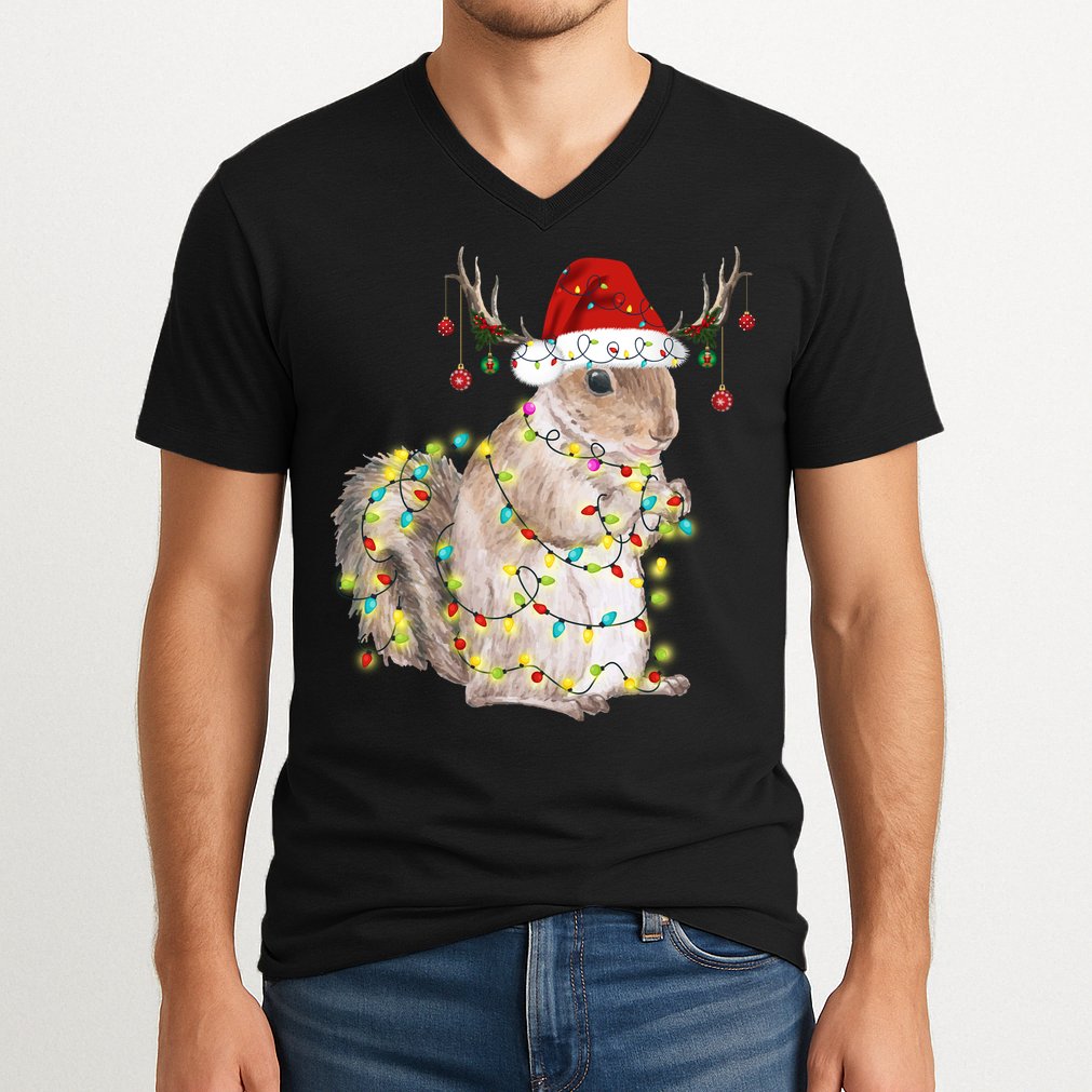 Christmas Squirrel Lights V-Neck T-Shirt