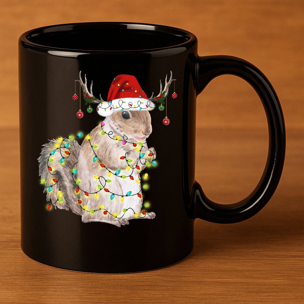 Christmas Squirrel Lights 11oz C Handle Ceramic Mug