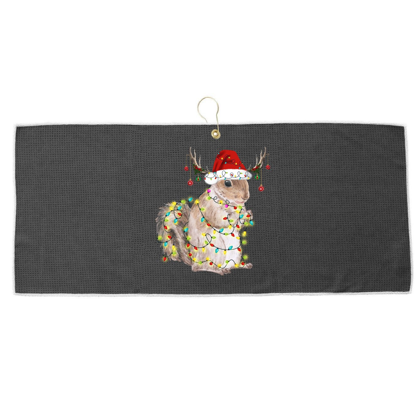 Christmas Squirrel Lights Large Microfiber Waffle Golf Towel