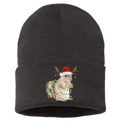 Christmas Squirrel Lights Sustainable Knit Beanie