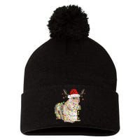 Christmas Squirrel Lights Pom Pom 12in Knit Beanie