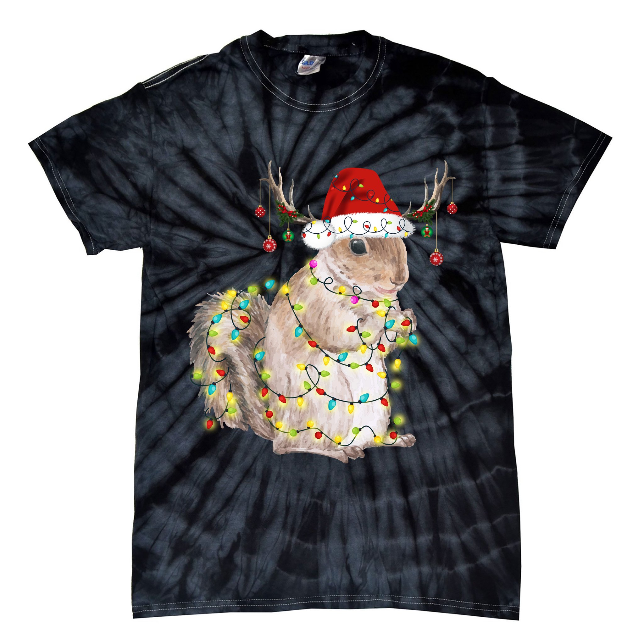 Christmas Squirrel Lights Tie-Dye T-Shirt