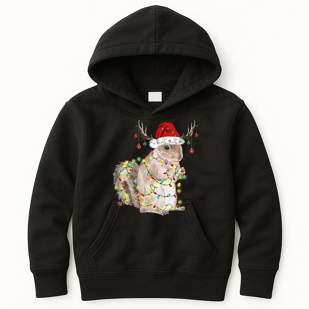 Christmas Squirrel Lights Kids Hoodie