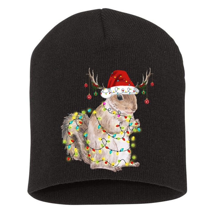 Christmas Squirrel Lights Short Acrylic Beanie