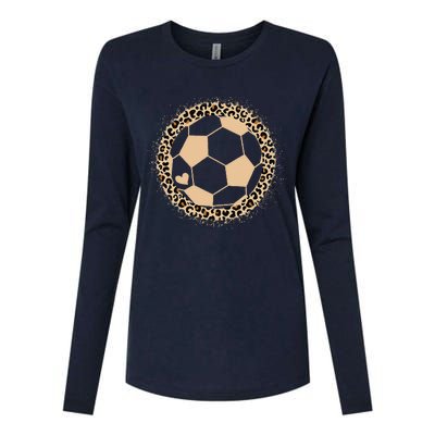 Cute Soccer Leopard Print Soccer Lover Womens Cotton Relaxed Long Sleeve T-Shirt