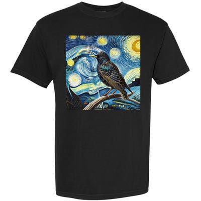 Common Starling Lover Bird Watching Birding Starry Night Art Garment-Dyed Heavyweight T-Shirt