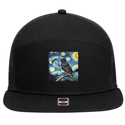 Common Starling Lover Bird Watching Birding Starry Night Art 7 Panel Mesh Trucker Snapback Hat