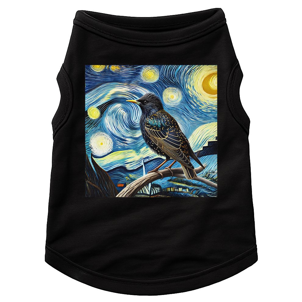 Common Starling Lover Bird Watching Birding Starry Night Art Doggie Tank