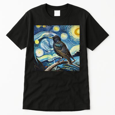 Common Starling Lover Bird Watching Birding Starry Night Art Tall T-Shirt