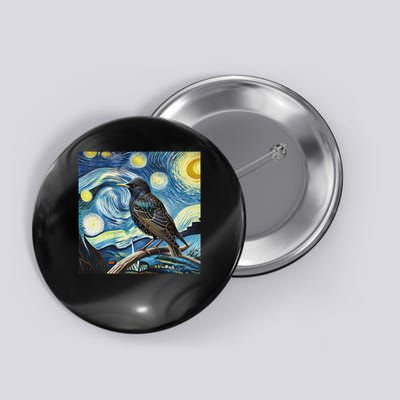 Common Starling Lover Bird Watching Birding Starry Night Art Button