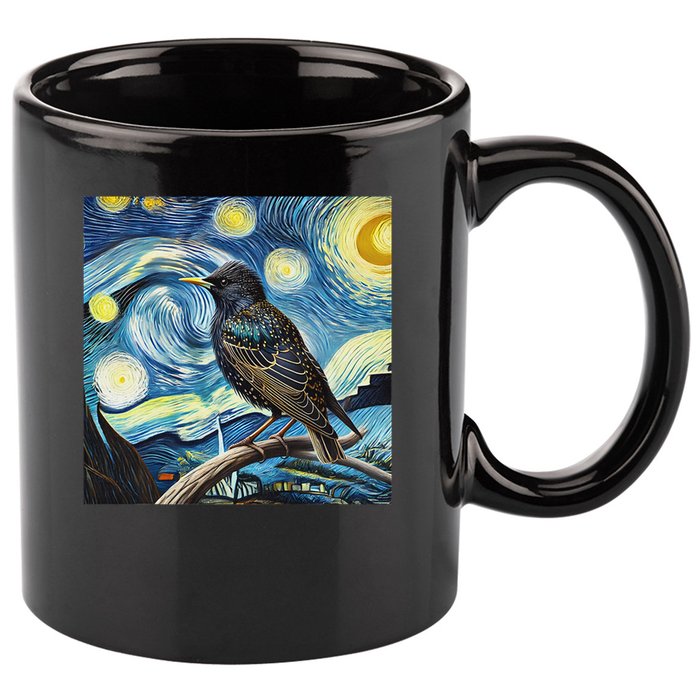 Common Starling Lover Bird Watching Birding Starry Night Art 11oz C Handle Ceramic Mug