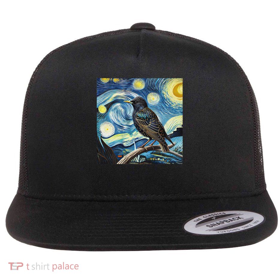 Common Starling Lover Bird Watching Birding Starry Night Art Flatbill Hat