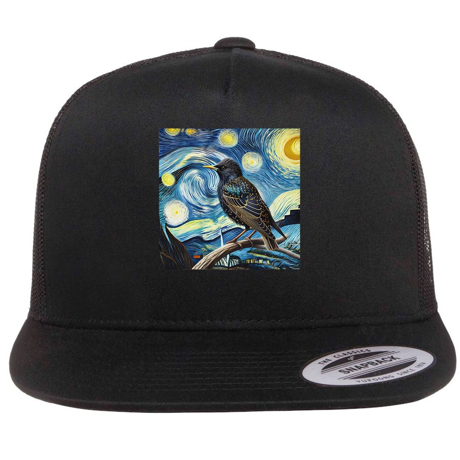 Common Starling Lover Bird Watching Birding Starry Night Art Flat Bill Trucker Hat