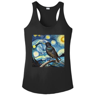 Common Starling Lover Bird Watching Birding Starry Night Art Ladies PosiCharge Competitor Racerback Tank