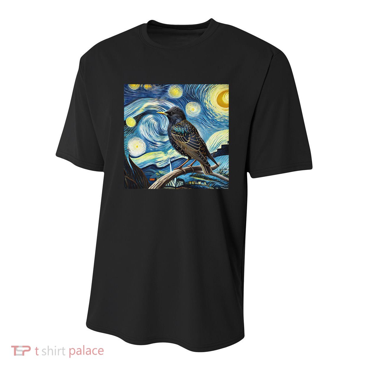 Common Starling Lover Bird Watching Birding Starry Night Art Youth Performance Sprint T-Shirt