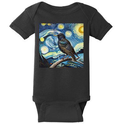 Common Starling Lover Bird Watching Birding Starry Night Art Baby Bodysuit