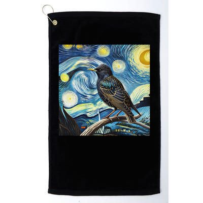 Common Starling Lover Bird Watching Birding Starry Night Art Golf Towel