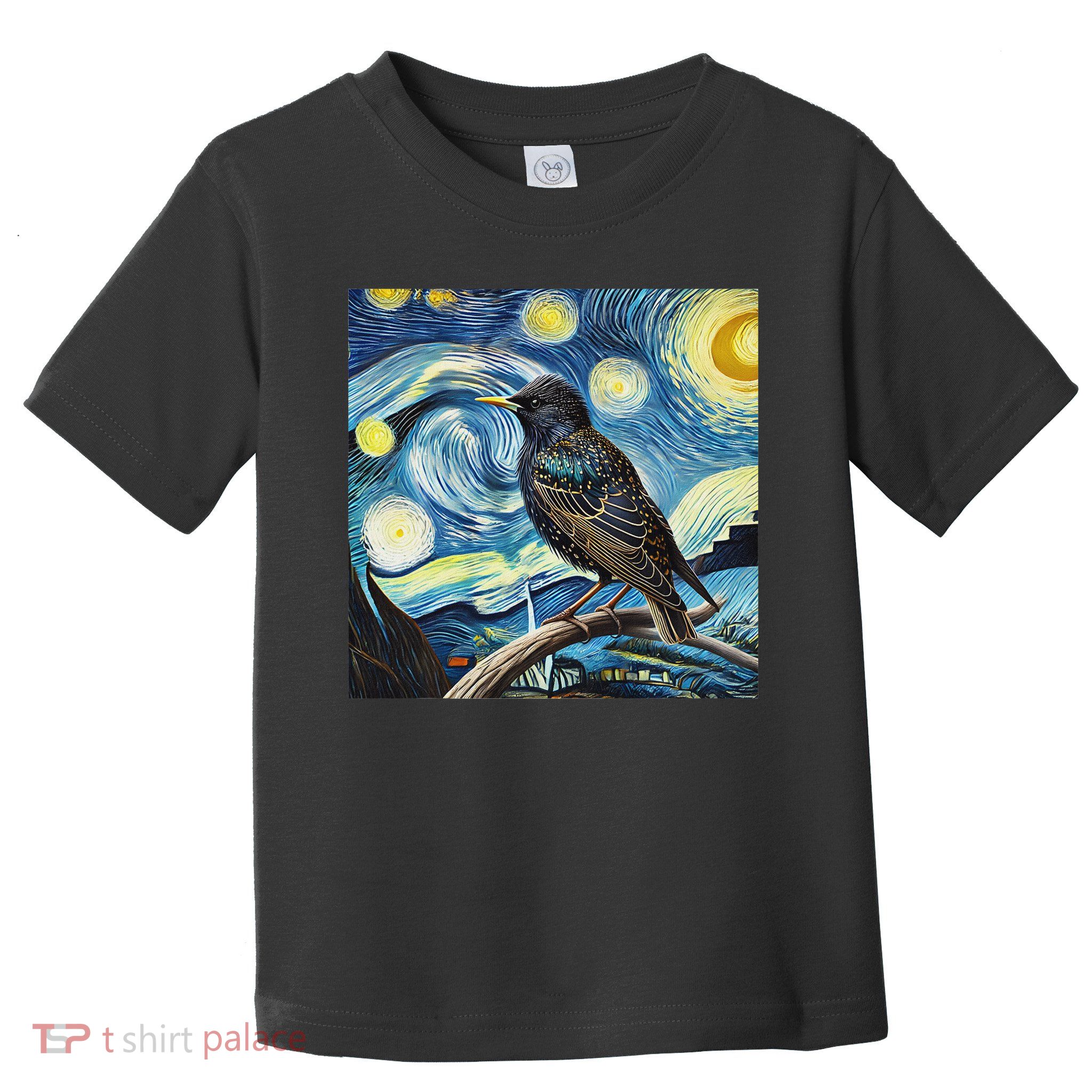 Common Starling Lover Bird Watching Birding Starry Night Art Toddler T-Shirt
