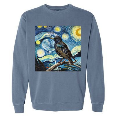 Common Starling Lover Bird Watching Birding Starry Night Art Garment-Dyed Sweatshirt