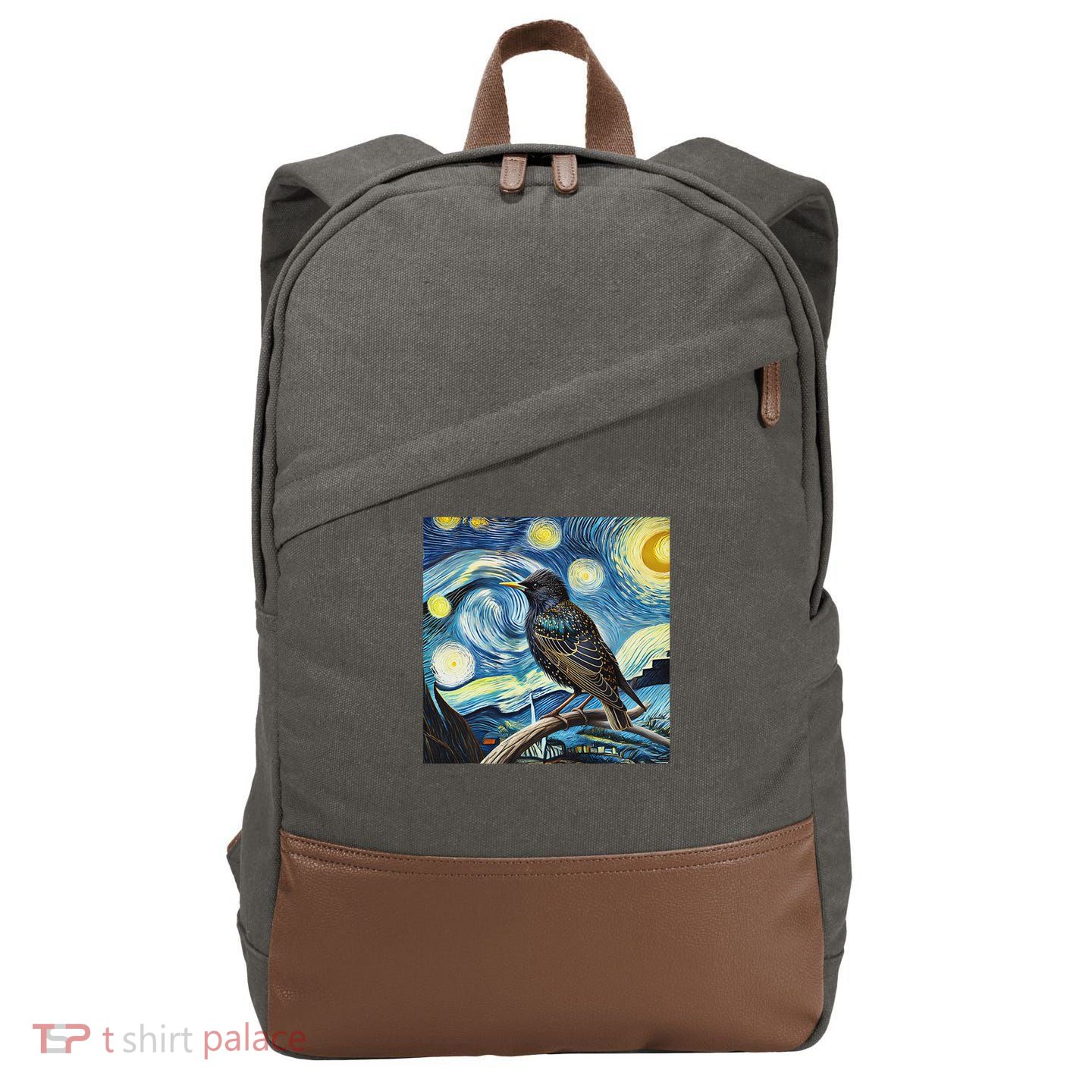 Common Starling Lover Bird Watching Birding Starry Night Art Cotton Canvas Backpack