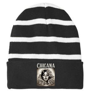 Chicana Style Lowrider Clothes Mexican American Latina Striped Beanie with Solid Band