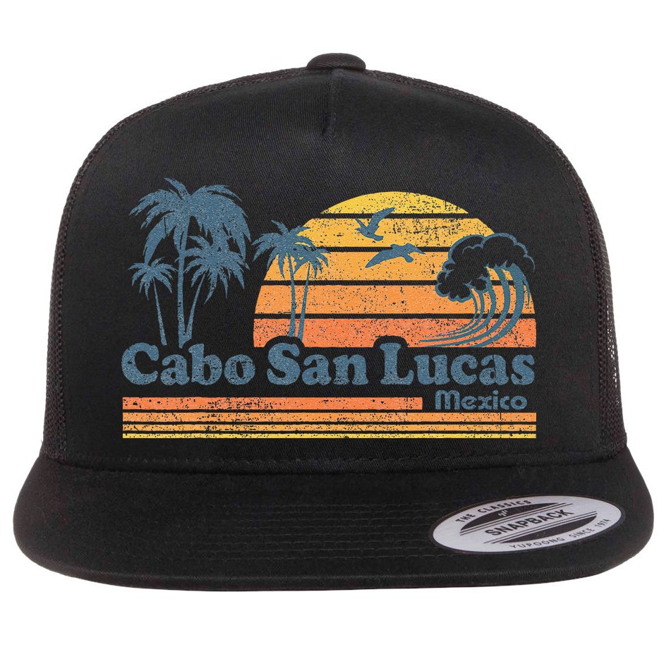 Cabo San Lucas Mexico Beach Summer Vacation Vintage Retro Flat Bill Trucker Hat