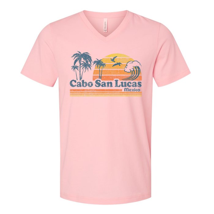 Cabo San Lucas Mexico Beach Summer Vacation Vintage Retro V-Neck T-Shirt