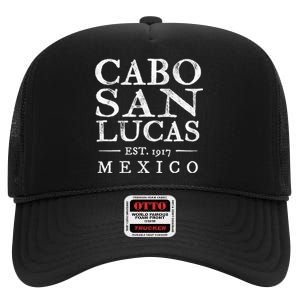 Cabo San Lucas Mexico Retro Souvenir Distressed High Crown Mesh Back Trucker Hat