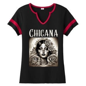 Chicana Style Lowrider Mexican American Latina Ladies Halftime Notch Neck Tee