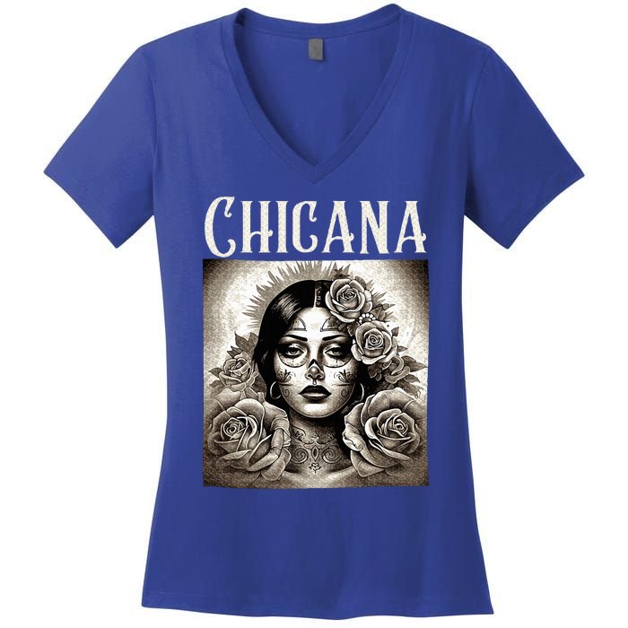 Chicana Style Lowrider Mexican American Latina Women's V-Neck T-Shirt