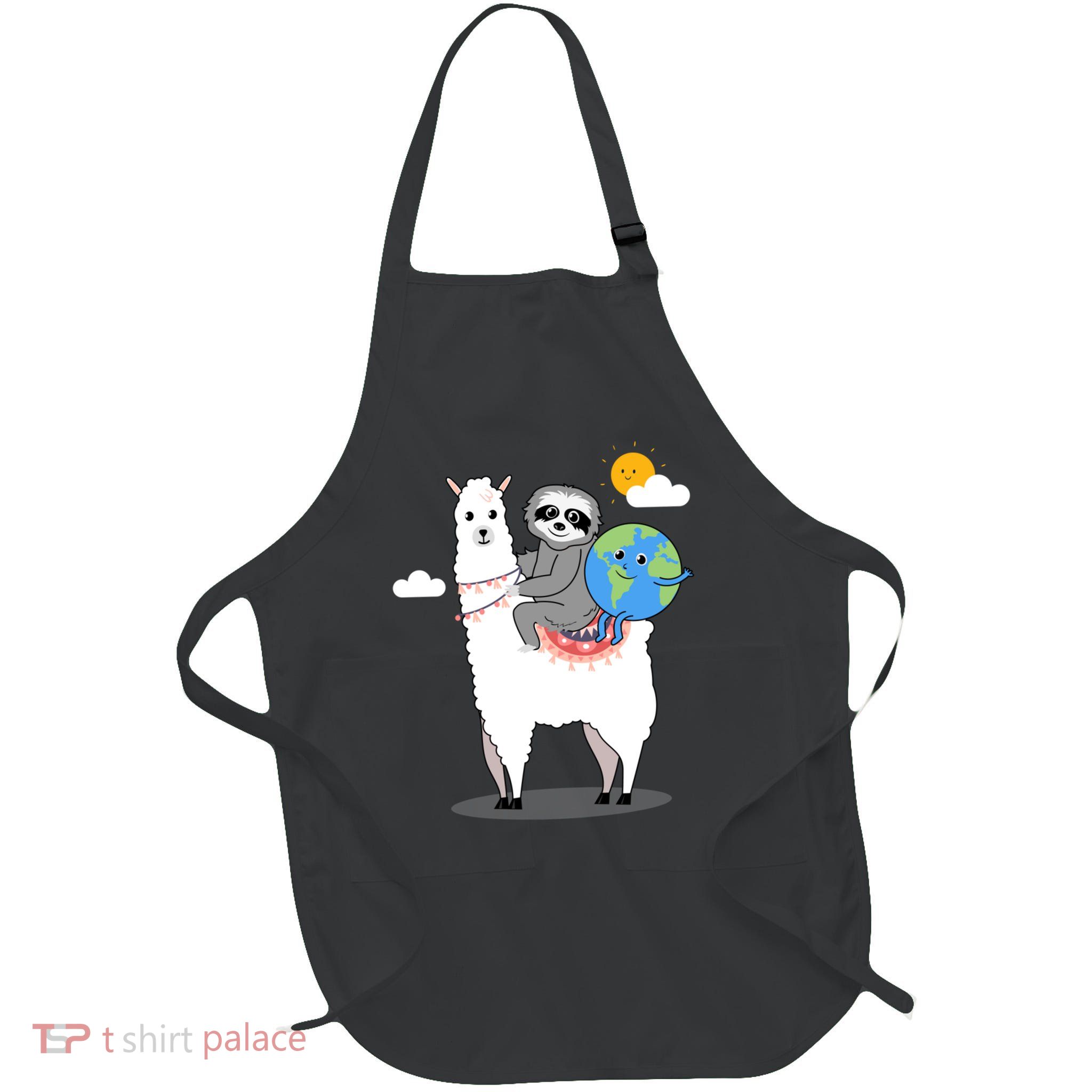 Cute Sloth Llama Earth-Day Meaningful Gift Idea Fun Planet Full-Length Apron With Pockets