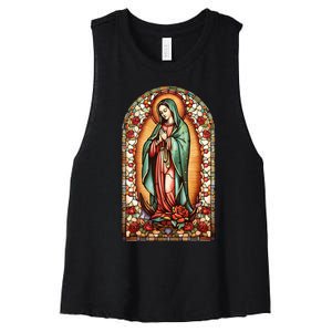 Catholic Saint Lady Of Guadalupe Graphic Women Virgin Mary Women's Racerback Cropped Tank