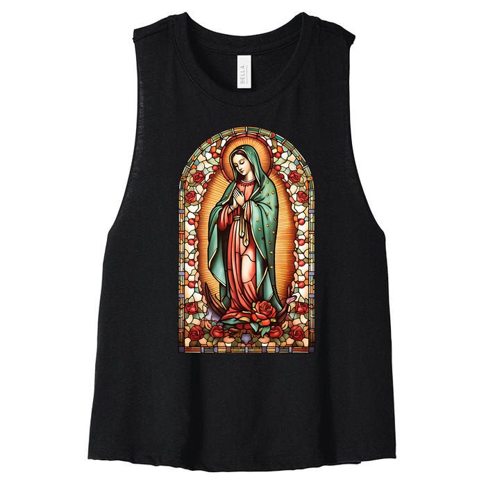 Catholic Saint Lady Of Guadalupe Graphic Women Virgin Mary Women's Racerback Cropped Tank