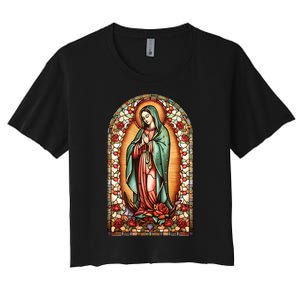 Catholic Saint Lady Of Guadalupe Graphic Women Virgin Mary Women's Crop Top Tee