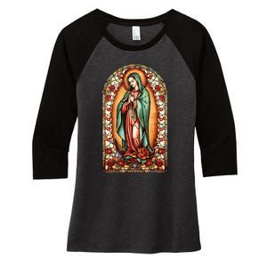 Catholic Saint Lady Of Guadalupe Graphic Women Virgin Mary Women's Tri-Blend 3/4-Sleeve Raglan Shirt