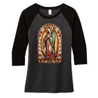 Catholic Saint Lady Of Guadalupe Graphic Women Virgin Mary Women's Tri-Blend 3/4-Sleeve Raglan Shirt