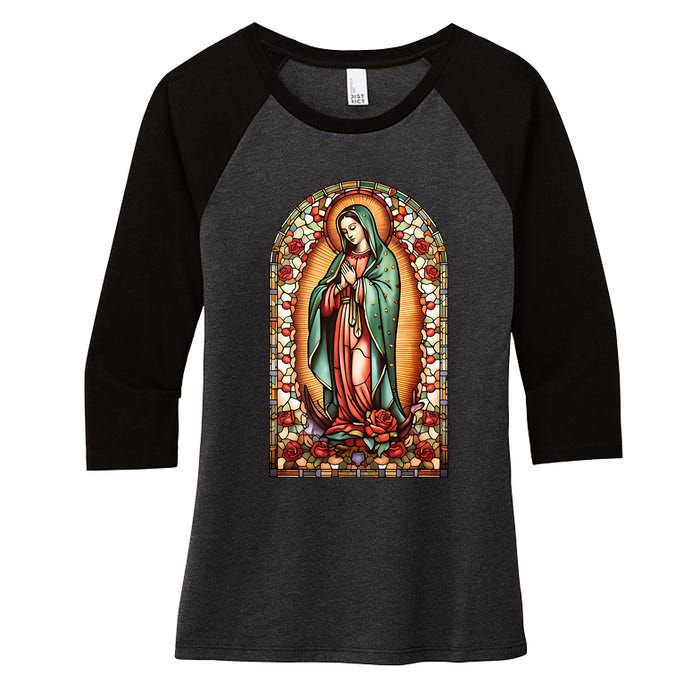 Catholic Saint Lady Of Guadalupe Graphic Women Virgin Mary Women's Tri-Blend 3/4-Sleeve Raglan Shirt