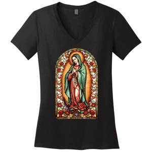 Catholic Saint Lady Of Guadalupe Graphic Women Virgin Mary Women's V-Neck T-Shirt