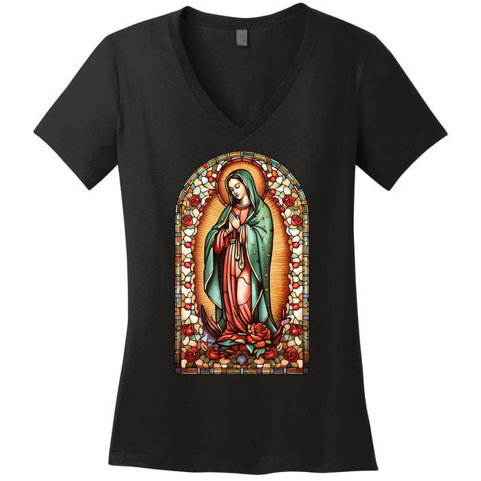 Catholic Saint Lady Of Guadalupe Graphic Women Virgin Mary Women's V-Neck T-Shirt