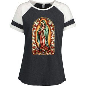 Catholic Saint Lady Of Guadalupe Graphic Women Virgin Mary Enza Ladies Jersey Colorblock Tee