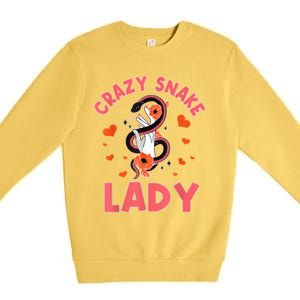 Crazy Snake Lady Snakes Reptile Girl Herpetologist Premium Crewneck Sweatshirt