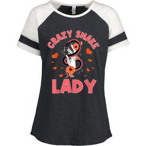 Crazy Snake Lady Snakes Reptile Girl Herpetologist Enza Ladies Jersey Colorblock Tee