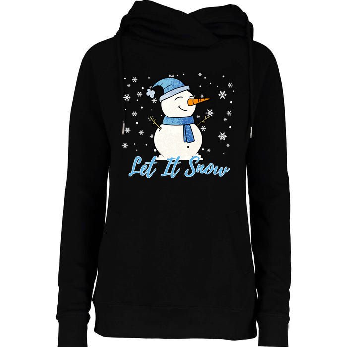 Cute Snowman Let It Snow Christmas Holiday Womens Funnel Neck Pullover Hood