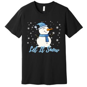 Cute Snowman Let It Snow Christmas Holiday Premium T-Shirt