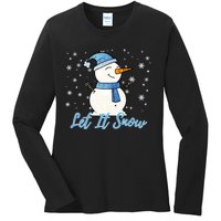 Cute Snowman Let It Snow Christmas Holiday Ladies Long Sleeve Shirt